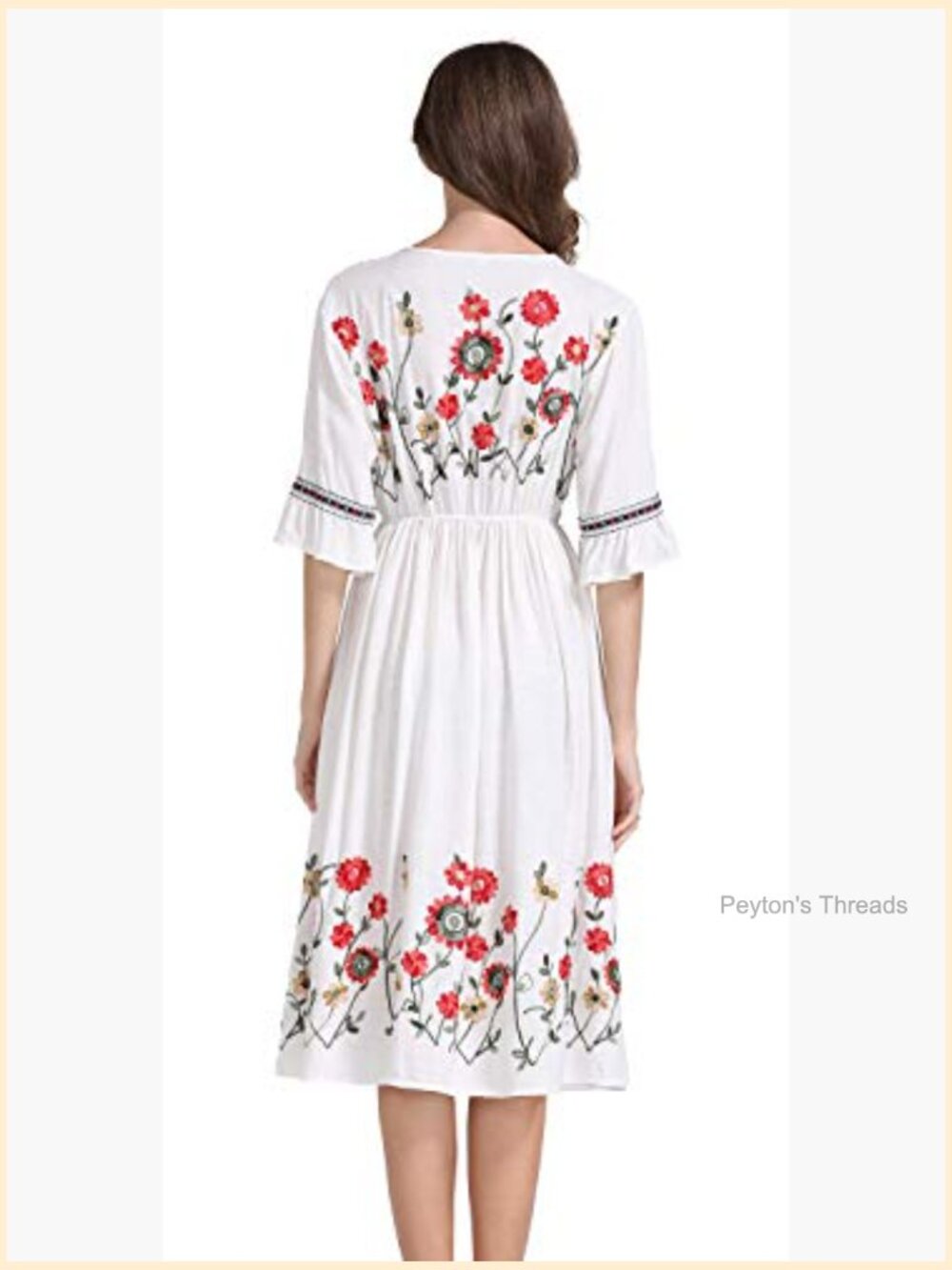 Short Sleeve Floral Embroidered Midi A-line Cocktail Dress - Picture 2 of 7